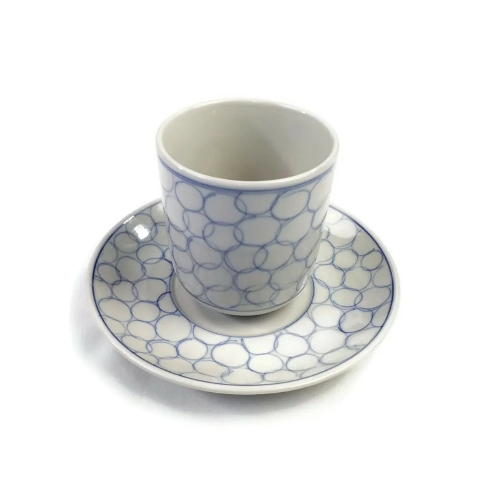 IKEA 17335 Blue Circle Coffee/Teacup with Saucer-2 Piece Replacement Set NEW